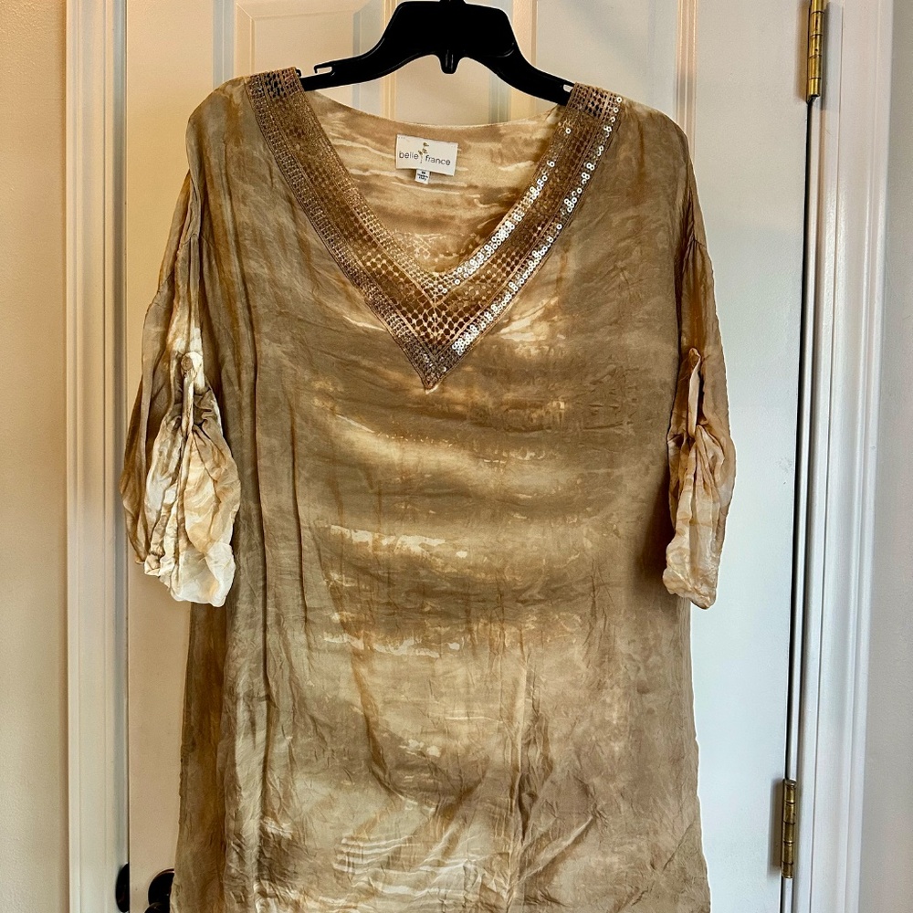 Belle France Silk Blend V-Neck Blouse - Size M